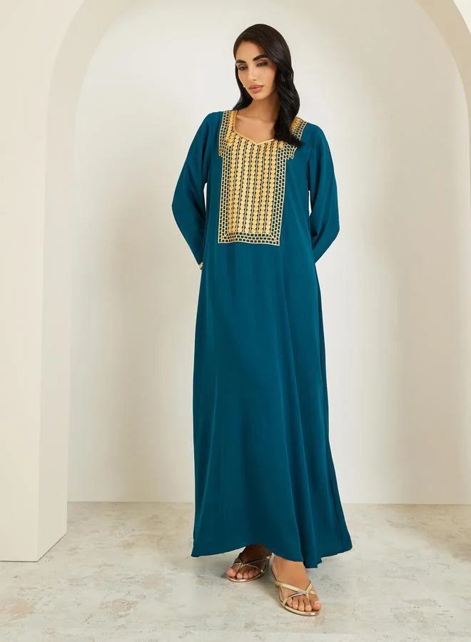 Amirah Women Blue Embroidered A-Line Jalabiya